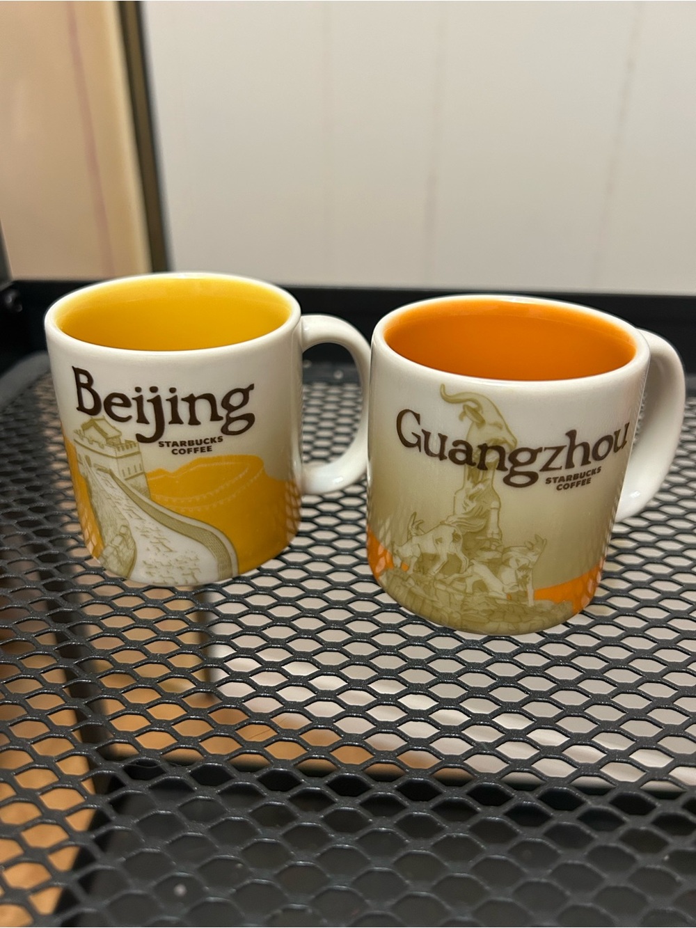 Starbucks Beijing & Guangzhou Yellow Accent Collectible Espresso Mugs - Set of 2